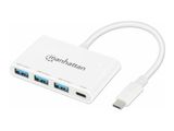 MANHATTAN 3-Port USB 3.0 Typ-C Hub mit PD Port 3x USB-A weiß