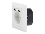 DIGITUS Unterputz Steckdose 250V + 2 x USB A, weiß