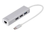 DIGITUS USB Adapter USB3.0/C -> GB Ethernet+3-Port-Hub weiss