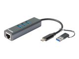 D-Link DUB-2332 USB-C nach 1000MBit Adapter mit USB-Hub retail